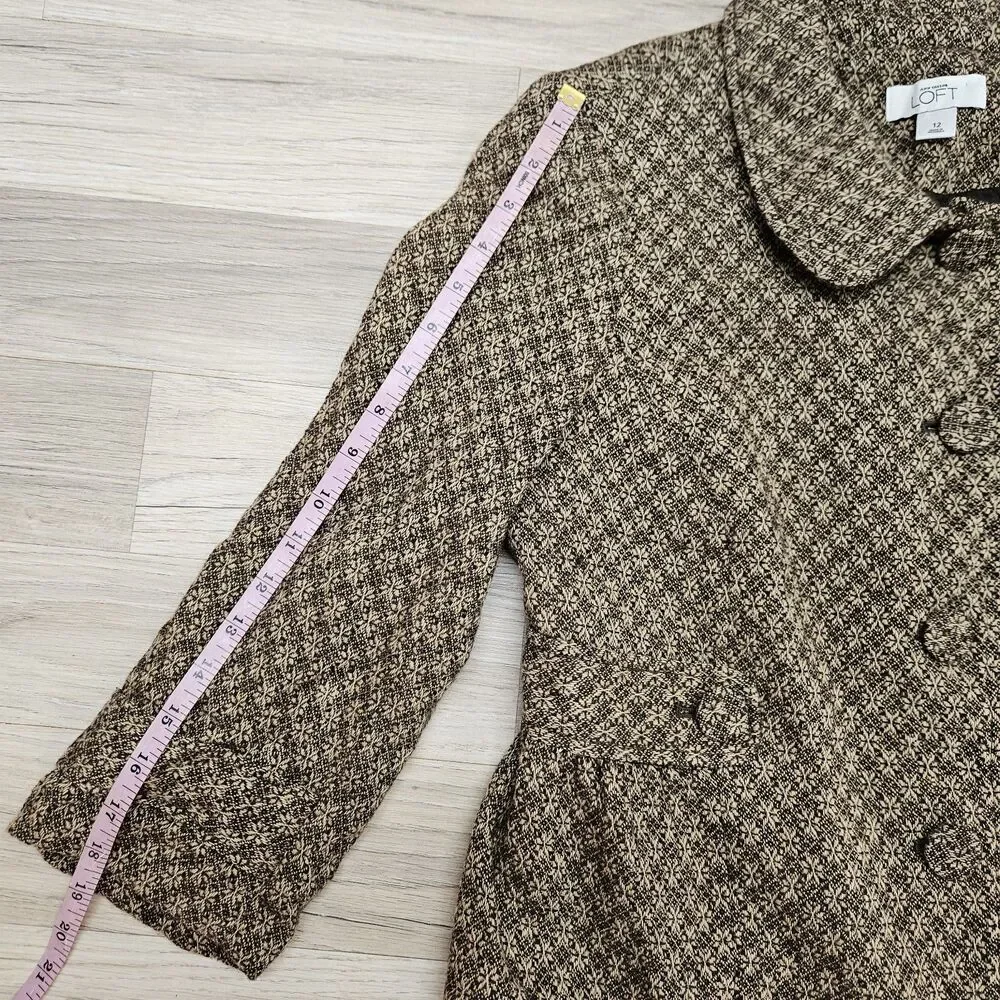 Loft Womens Brown Wool Blend Tapestry Tweed Blazer Size 12